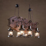 Rustic Wooden Lantern Kitchen Island Chandelier Light Image - 8