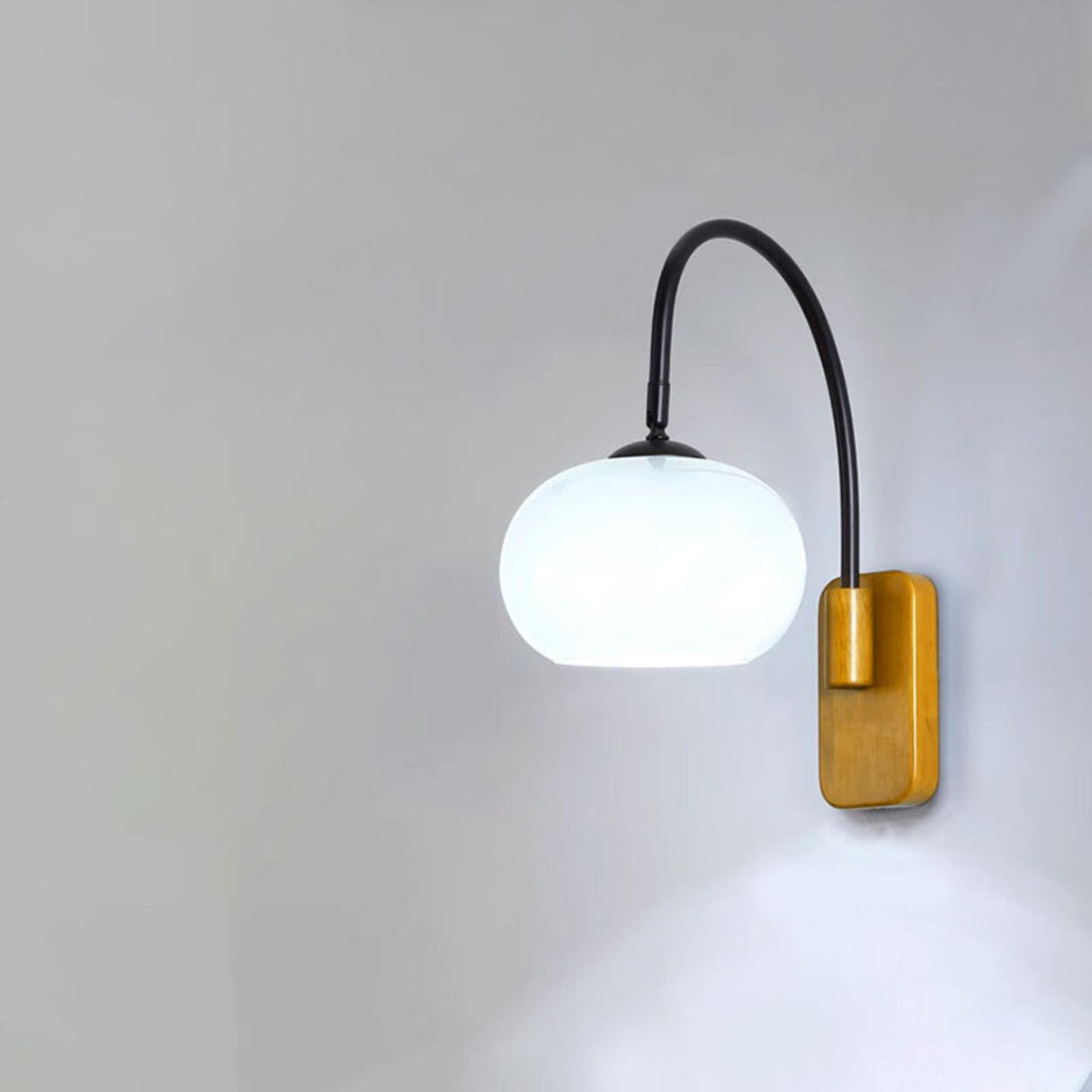 Rustic Wooden Milk Glass Drum Wall Sconce Light Image - 5