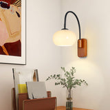 Rustic Wooden Milk Glass Drum Wall Sconce Light Image - 6