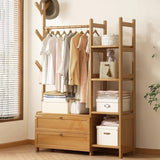 Rustic Wooden Natural Hooks Hall Tree with Storage Bench Image - 13