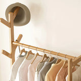 Rustic Wooden Natural Hooks Hall Tree with Storage Bench Image - 20