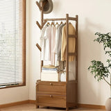 Rustic Wooden Natural Hooks Hall Tree with Storage Bench Image - 27