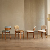 Rustic Woven Upholstered Open Back Wood Frame Dining Chair Image - 10