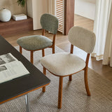 Rustic Woven Upholstered Open Back Wood Frame Dining Chair Image - 6