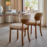 Rustic Woven Upholstered Open Back Wood Frame Dining Chair Image - 8