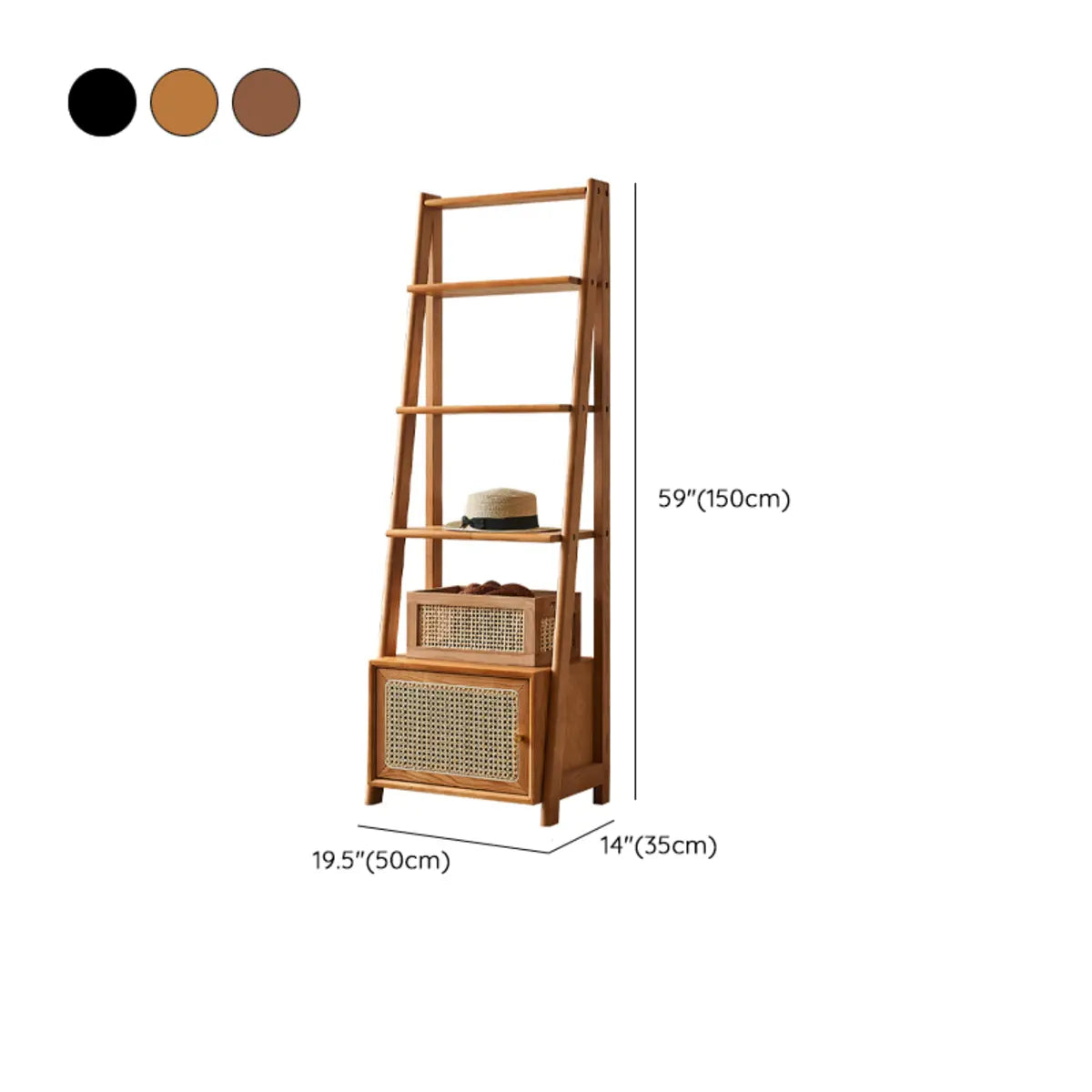 Rustic Woven Walnut Finish Ladder Wooden Bookshelf 