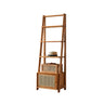 Rustic Woven Walnut Finish Ladder Wooden Bookshelf Image - 3