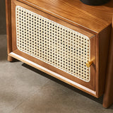 Rustic Woven Walnut Finish Ladder Wooden Bookshelf Image - 8