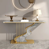 S-Curve Base Marble White and Gold Hallway Console Table Image - 8