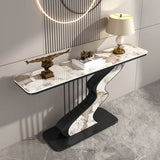 31"L x 12"W x 31"H Black Pandora Gold/ Gray S-Curve Base Stone White and Gold Hallway Console Table Image - 13