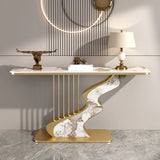 31"L x 12"W x 31"H Gold Pandora Gold/ Gray S-Curve Base Stone White and Gold Hallway Console Table Image - 14