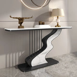S-Curve Base Stone White and Gold Hallway Console Table Image - 16