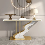 31"L x 12"W x 31"H Gold White S-Curve Base Stone White and Gold Hallway Console Table Image - 17