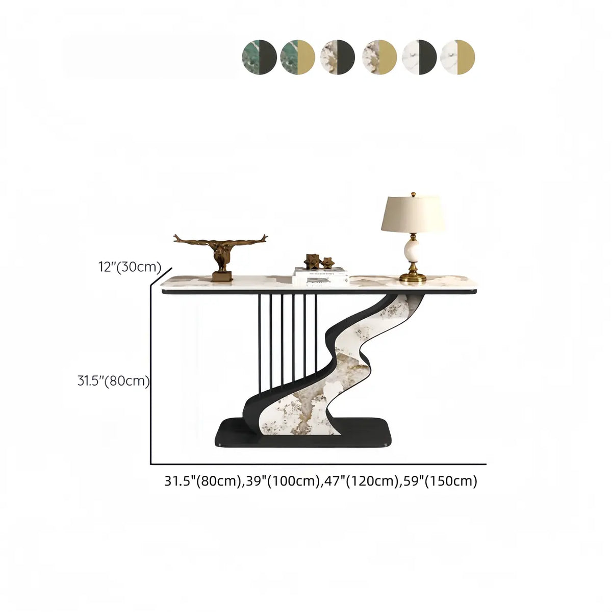 S-Curve Base Stone White and Gold Hallway Console Table Image - 19