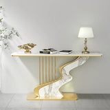S-Curve Base Stone White and Gold Hallway Console Table Image - 4