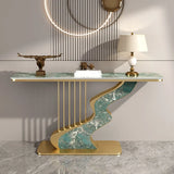 31"L x 12"W x 31"H Gold Green S-Curve Base Stone White and Gold Hallway Console Table Image - 5