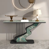 31"L x 12"W x 31"H Black Green S-Curve Base Stone White and Gold Hallway Console Table Image - 7