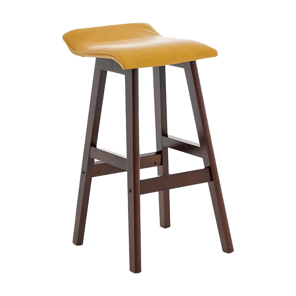Saddle Faux Leather Seat Low Back Wooden Bar Stool Image - 46