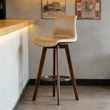 Saddle Genuine Leather Counter Height Low Back Swivel Bar Stools Image - 2