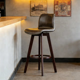 Saddle Genuine Leather Counter Height Low Back Swivel Bar Stools Image - 3