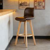 Saddle Genuine Leather Counter Height Low Back Swivel Bar Stools Image - 6