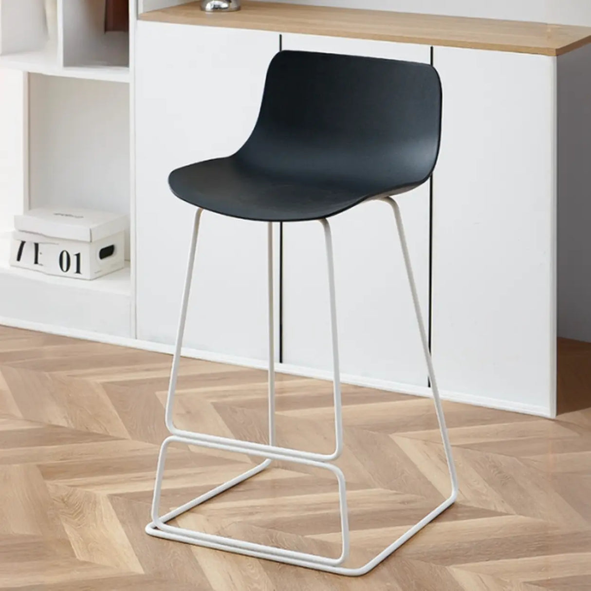 Saddle Low Back Metal Sled Base Bar Stool with Footrest Image - 16