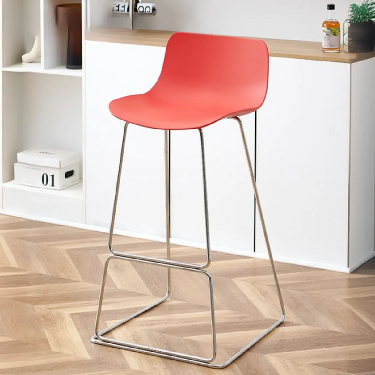 Saddle Low Back Metal Sled Base Bar Stool with Footrest Image - 25