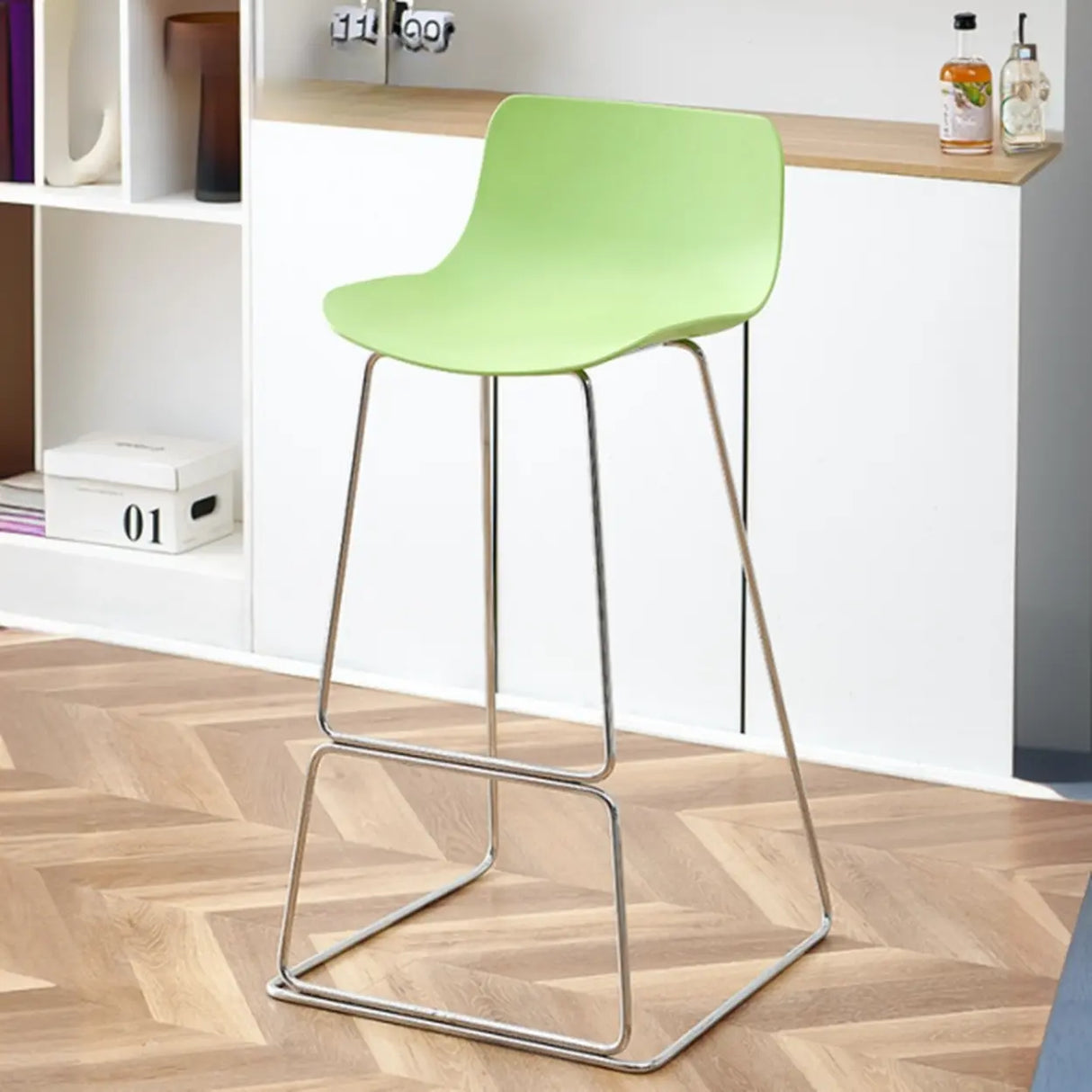 Saddle Low Back Metal Sled Base Bar Stool with Footrest Image - 28