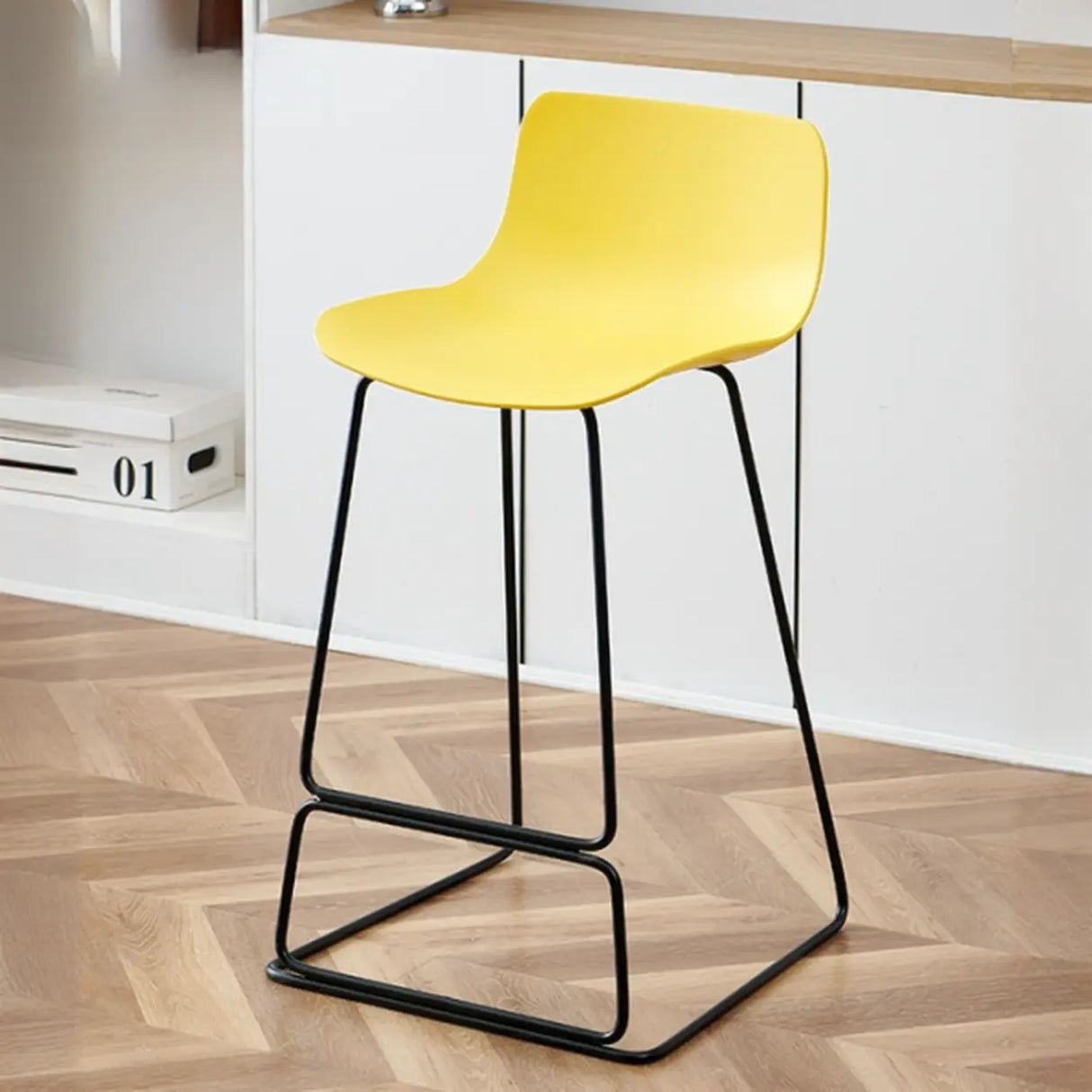 Saddle Low Back Metal Sled Base Bar Stool with Footrest Image - 7