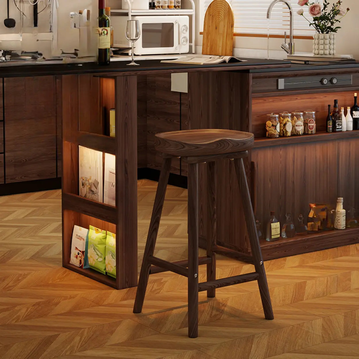 Saddle Rubberwood Backless Bar Stool with Footrest Image - 3