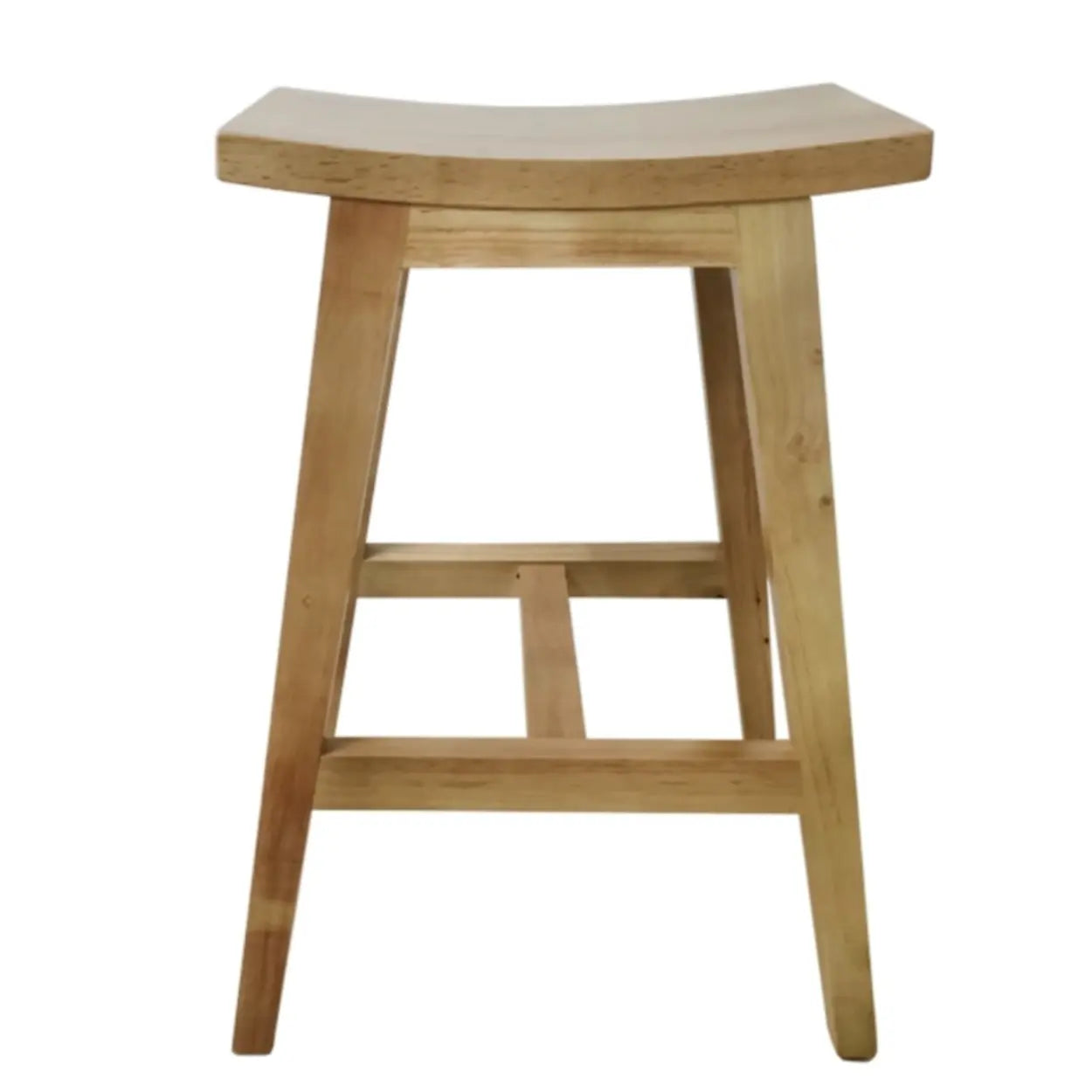 Saddle Wood Backless Short Bar Stool with Footrest Image - 3
