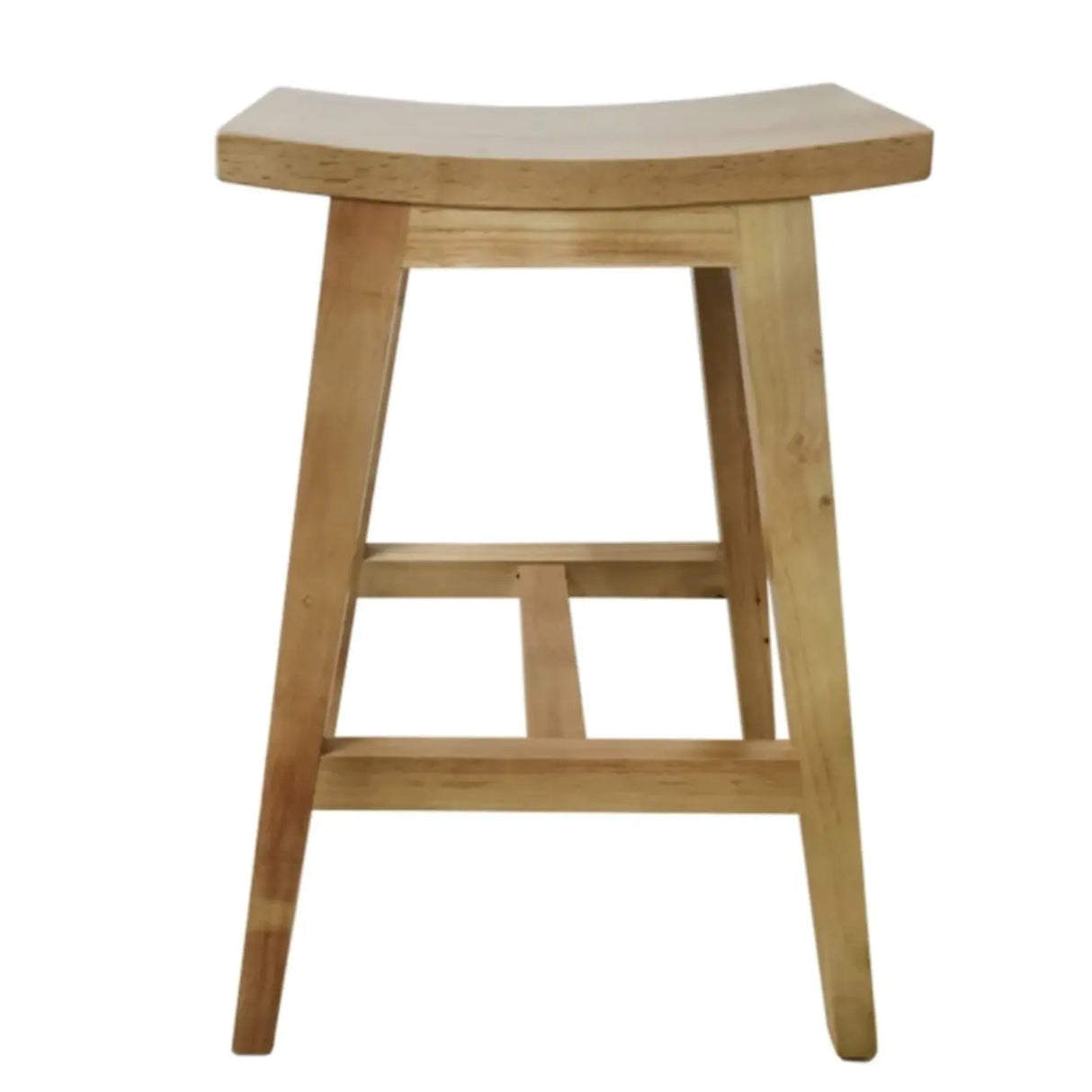 Saddle Wood Backless Short Bar Stool with Footrest Image - 3