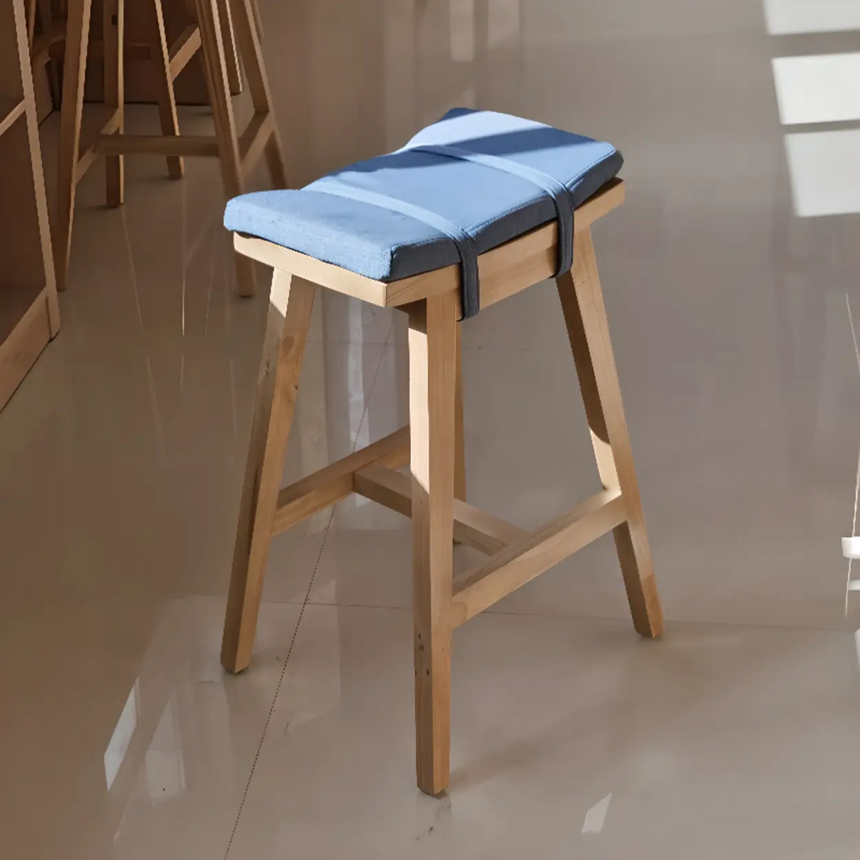 Saddle Wood Backless Short Bar Stool with Footrest Image - 6