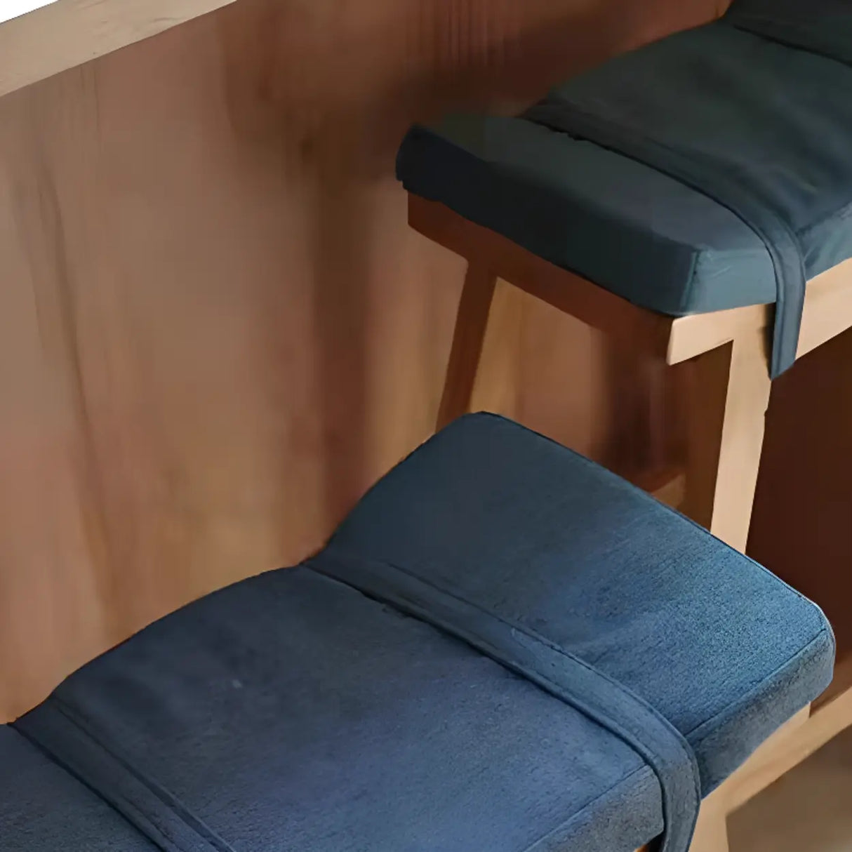 Saddle Wood Backless Short Bar Stool with Footrest Image - 7