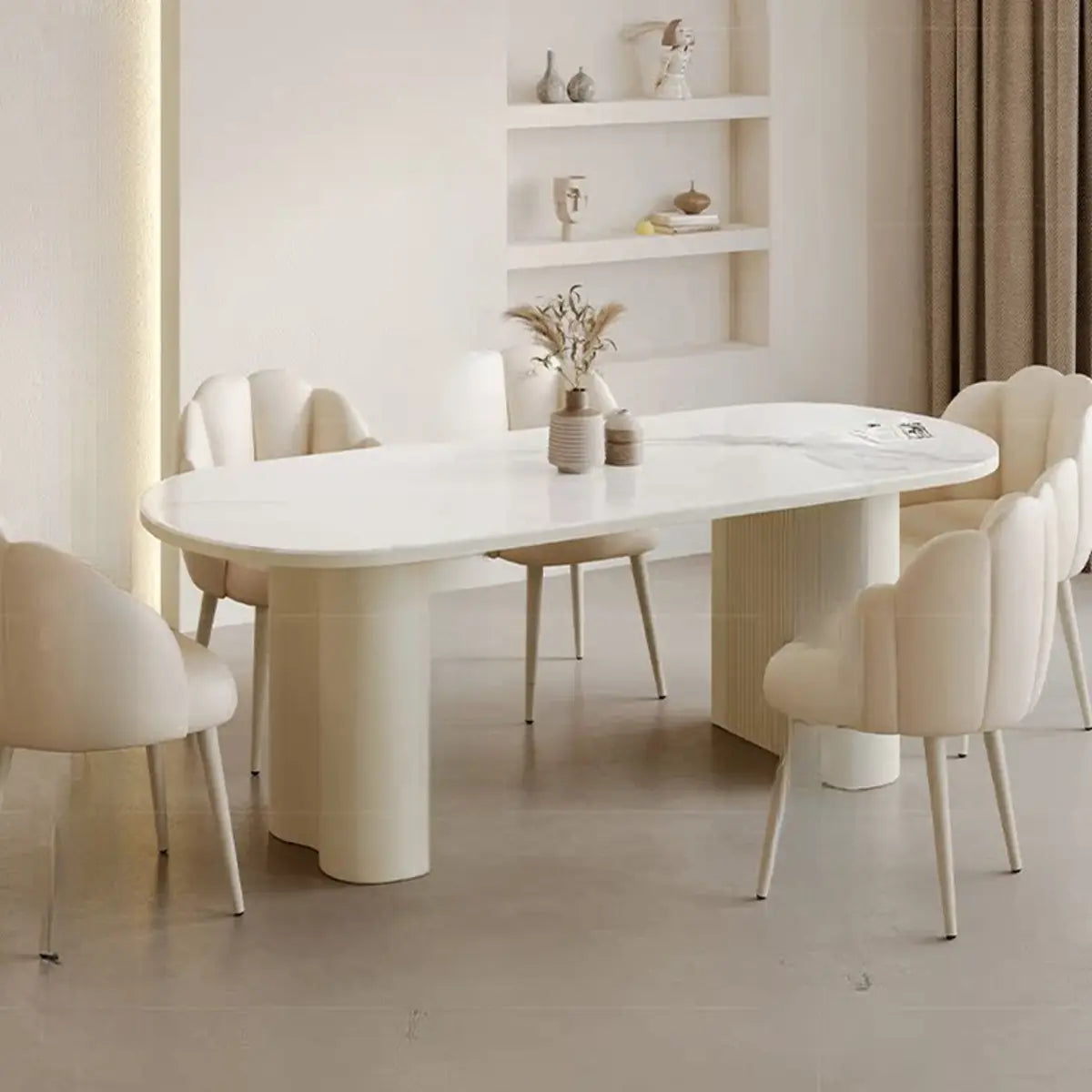 Scalloped Sloped Arm Parsons Dining Chair Off-White Image - 5