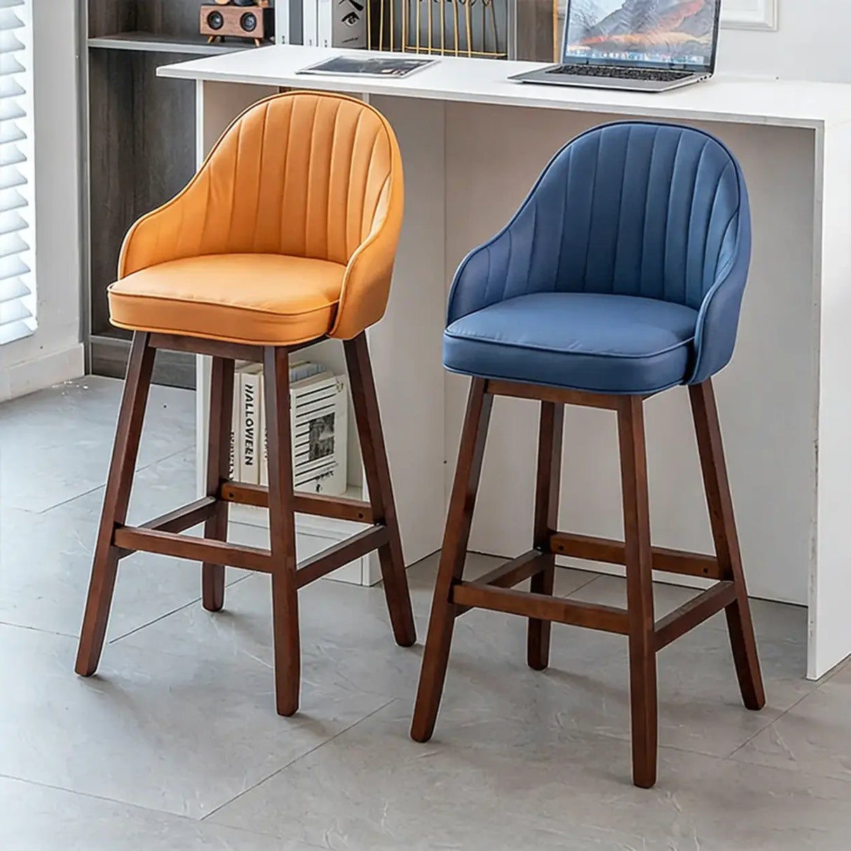 Scandi-Modern Ergonomic Upholstered Tufted Bucket Bar Stool Image - 3