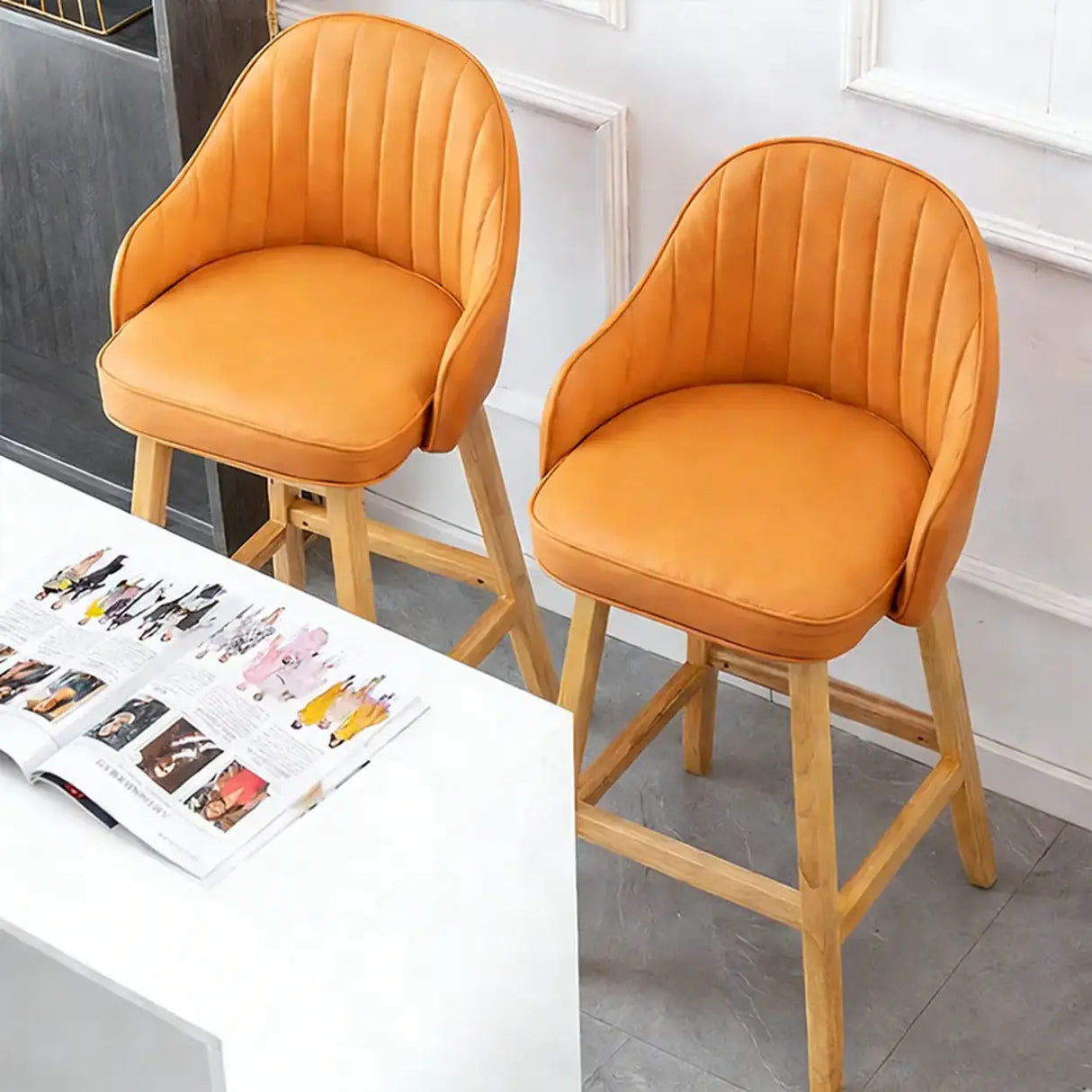 Scandi-Modern Ergonomic Upholstered Tufted Bucket Bar Stool Image - 4