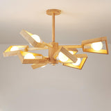 Scandinavian 2 Tiers Branching Wooden Geometric Chandelier Image - 7