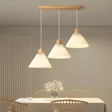 Scandinavian 3-Light Pleated Fabric Cone Island Light Image - 1