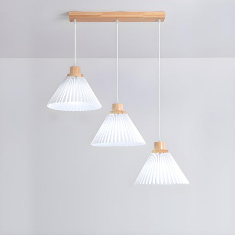 Scandinavian 3-Light Pleated Fabric Cone Island Light Image - 2