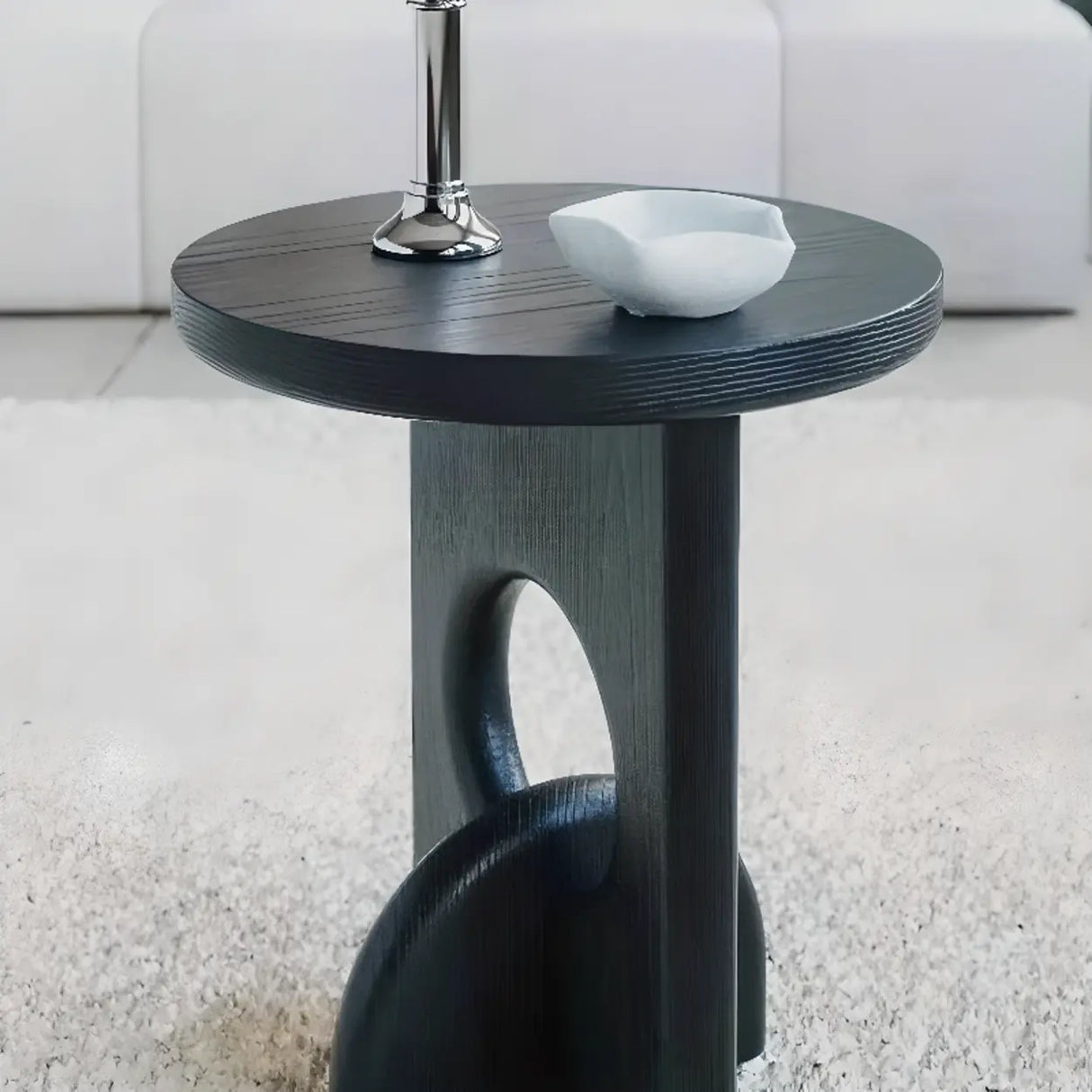 Scandinavian Abstract Base Small Round Top Wood Side Table Image - 10