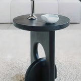 Scandinavian Abstract Base Small Round Top Wood Side Table Image - 10