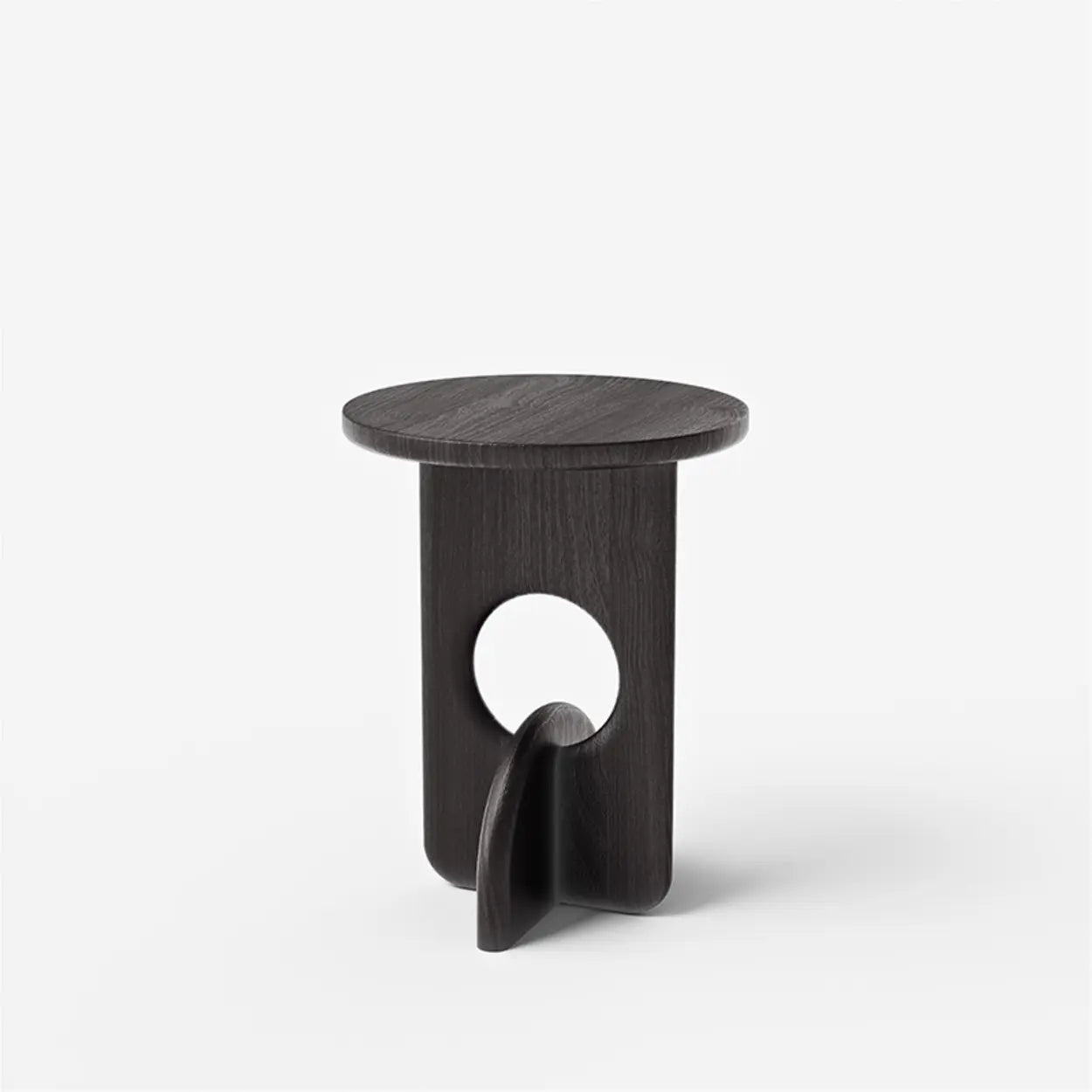 Scandinavian Abstract Base Small Round Top Wood Side Table Image - 2