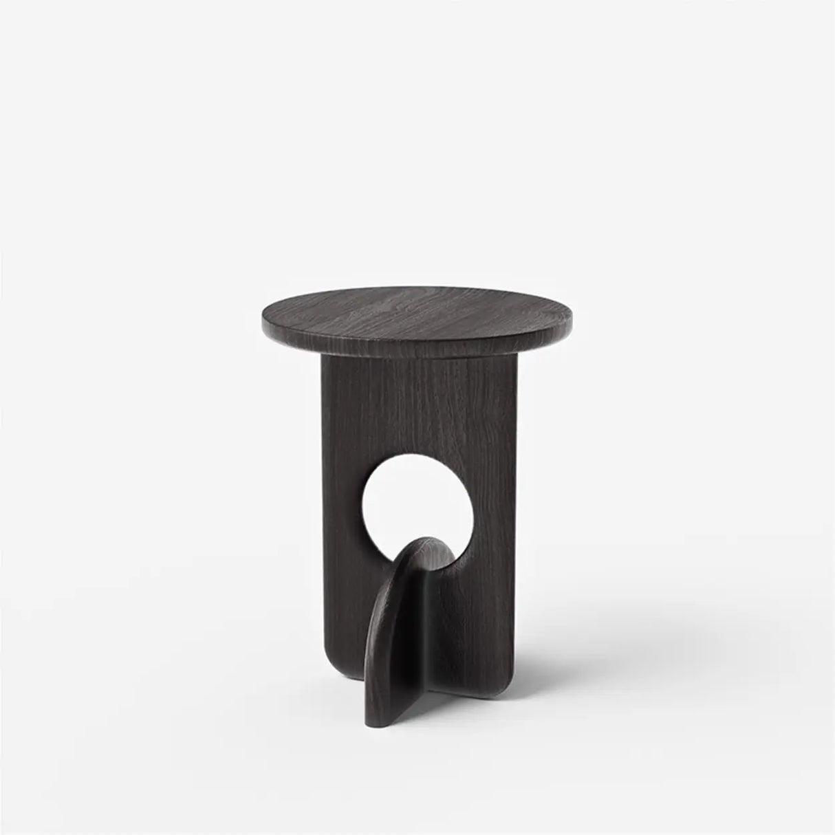 Scandinavian Abstract Base Small Round Top Wood Side Table Image - 2