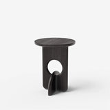 Scandinavian Abstract Base Small Round Top Wood Side Table Image - 2
