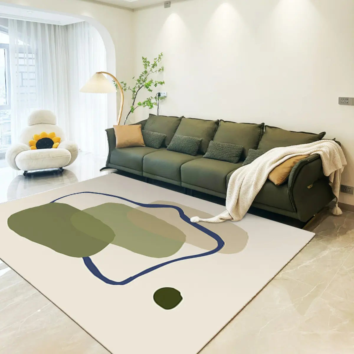 Scandinavian Abstract Beige Cotton Blends Area Rug Image - 1