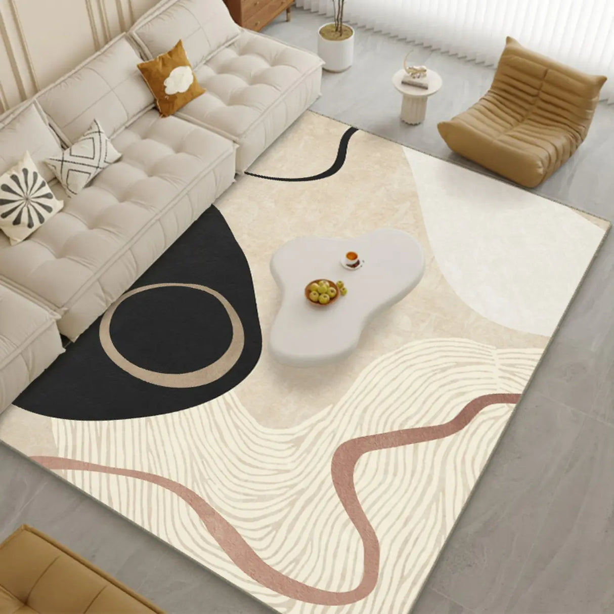 Scandinavian Abstract Non-Slip Beige Vinyl Area Rug Image - 2