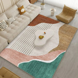 Scandinavian Abstract Non-Slip Beige Vinyl Area Rug Image - 4