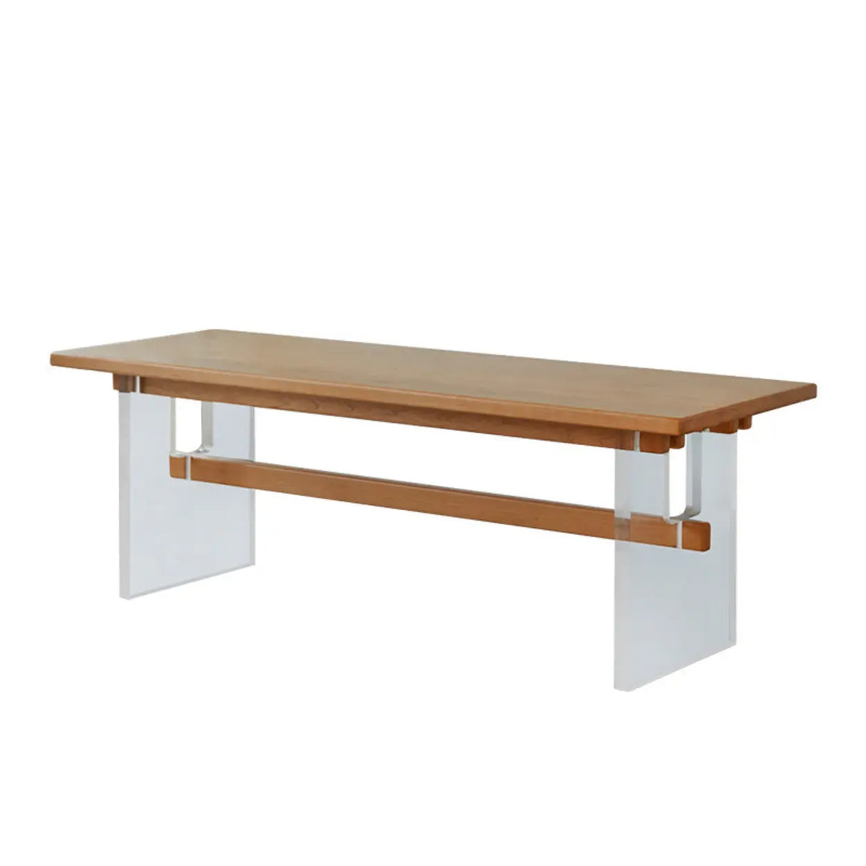 Scandinavian Acrylic Trestle Rectangular Wood Dining Table Image - 2