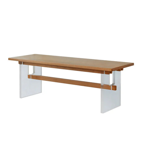 Scandinavian Acrylic Trestle Rectangular Wood Dining Table Image - 2